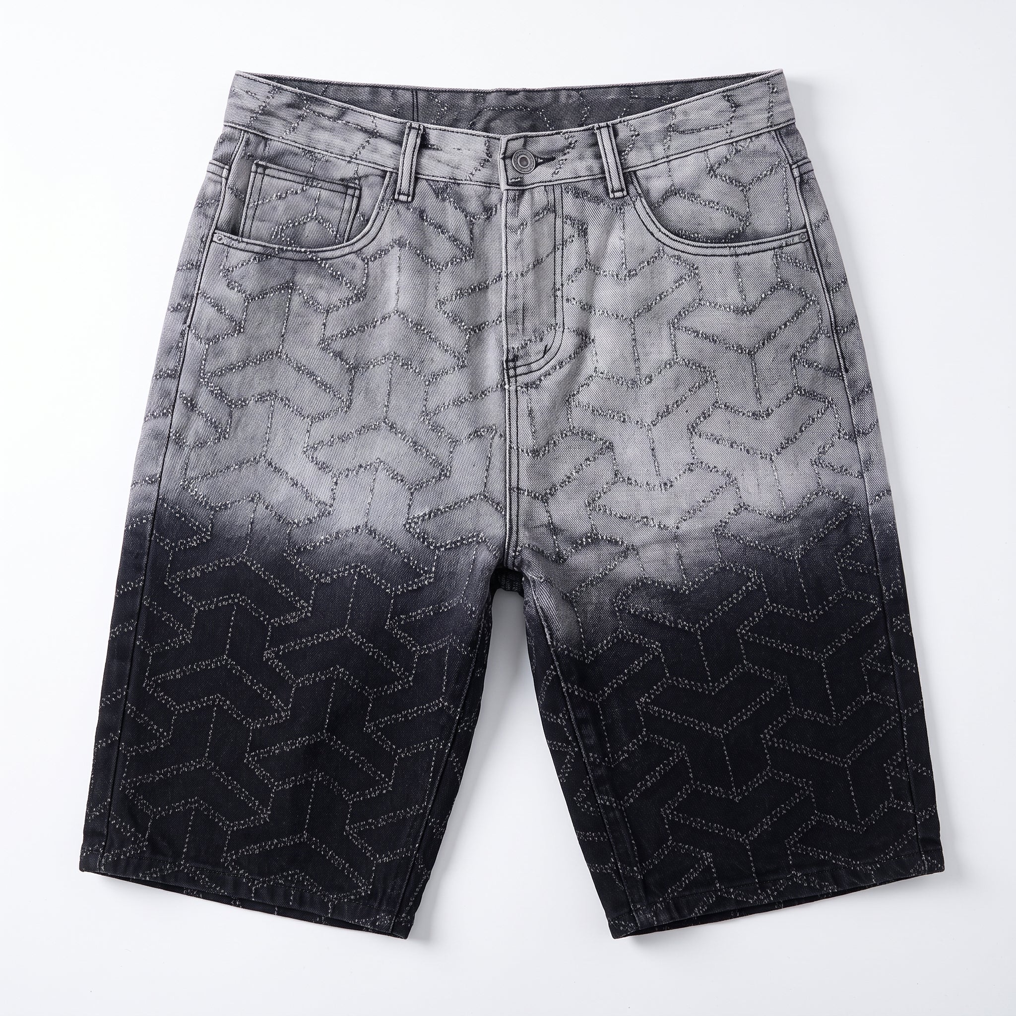 Bermuda denim motivo geometrico sfumato