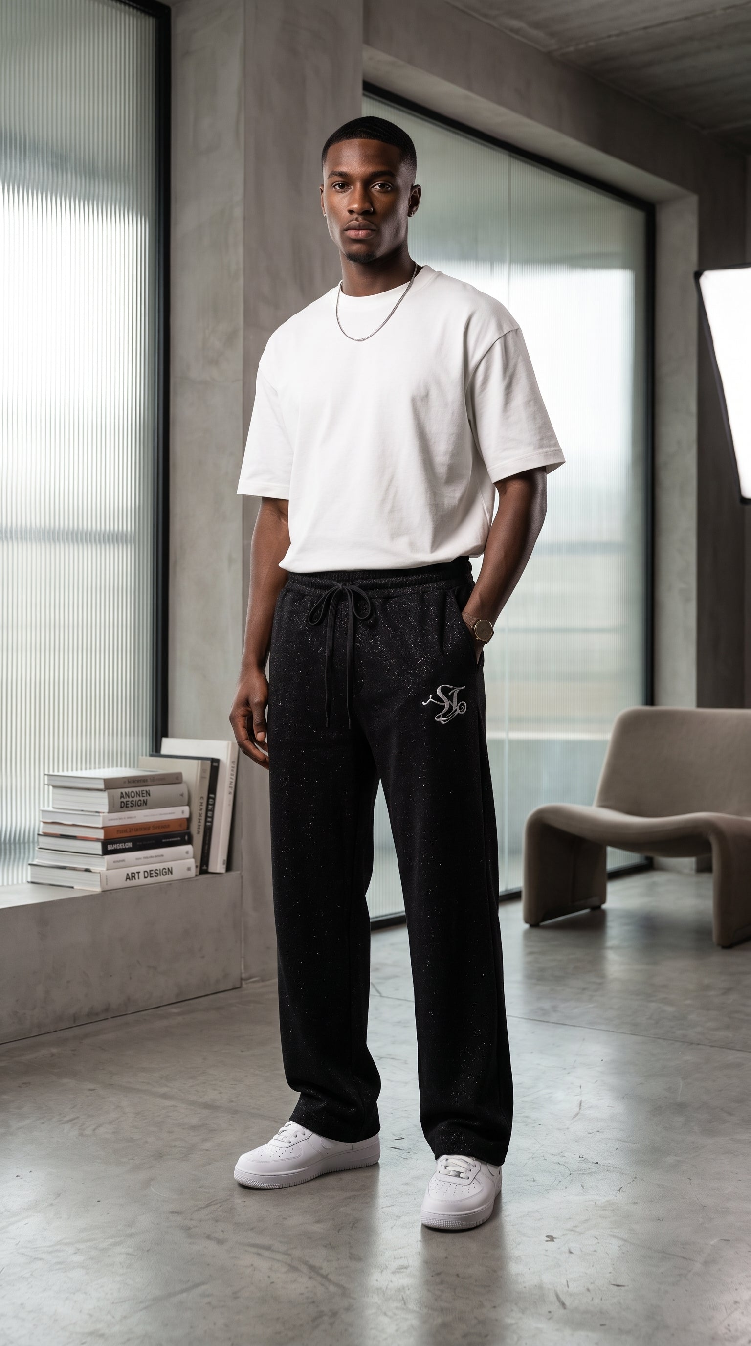 Pantaloni neri con logo ricamato