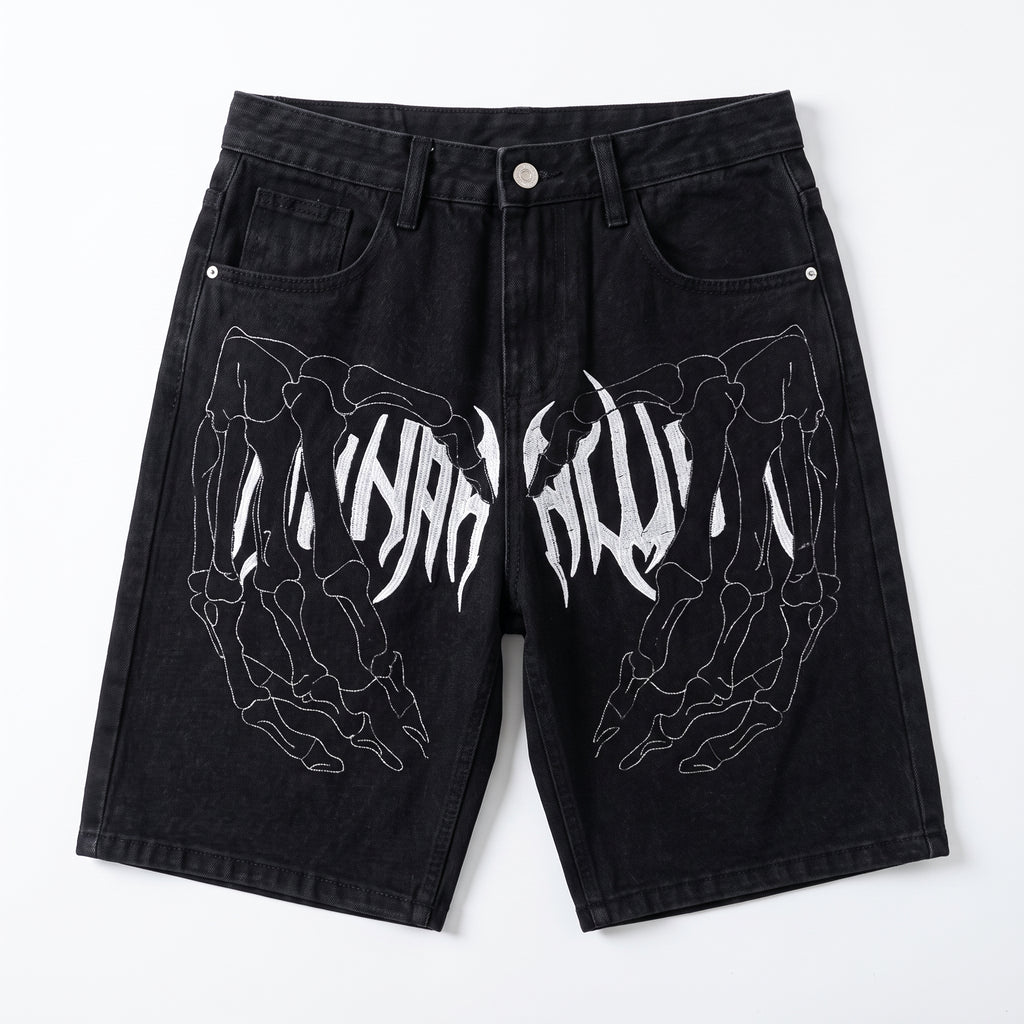 Bermuda denim neri con grafica