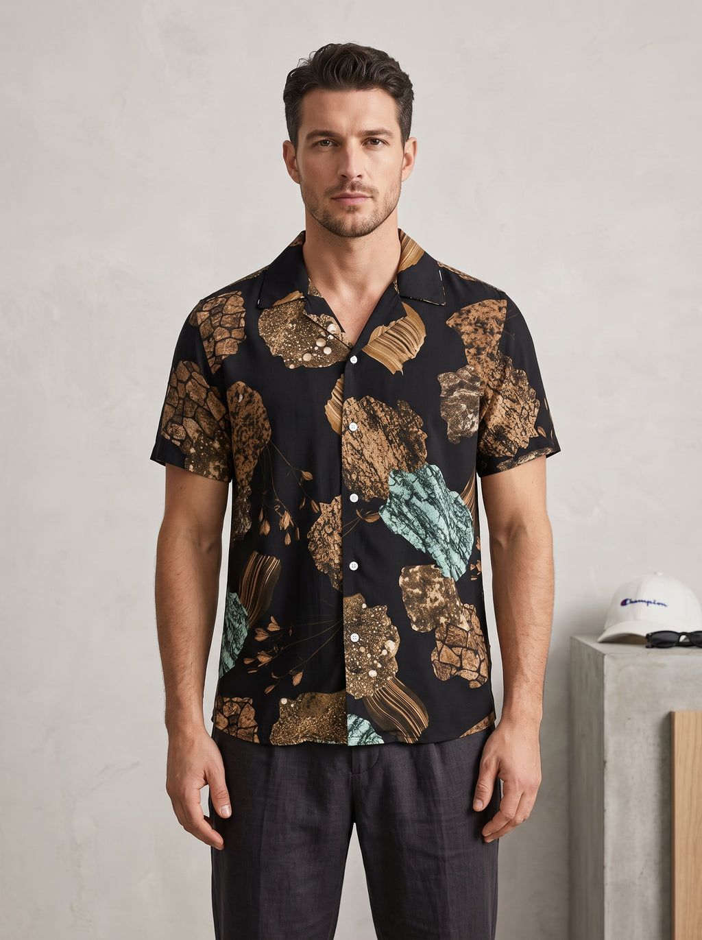 Camicia manica corta stampa pietre
