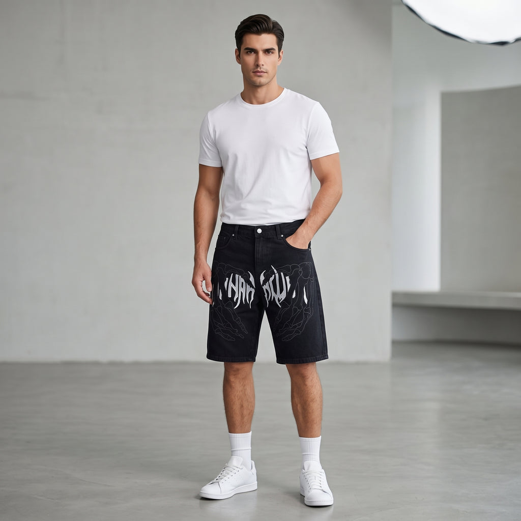 Bermuda denim neri con grafica