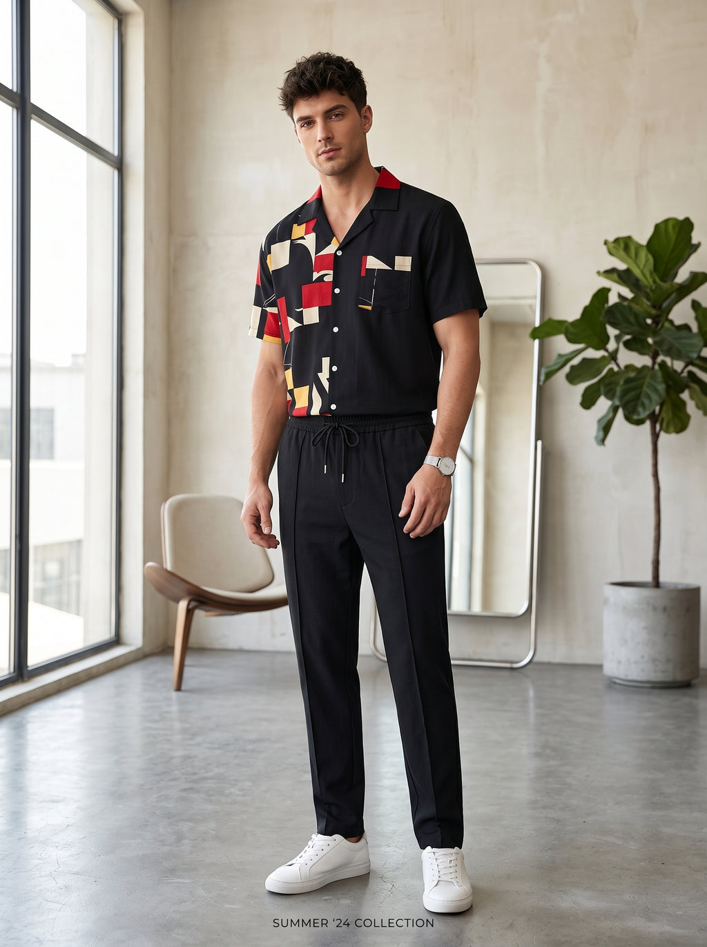Completo camicia e pantalone fantasia geometrica