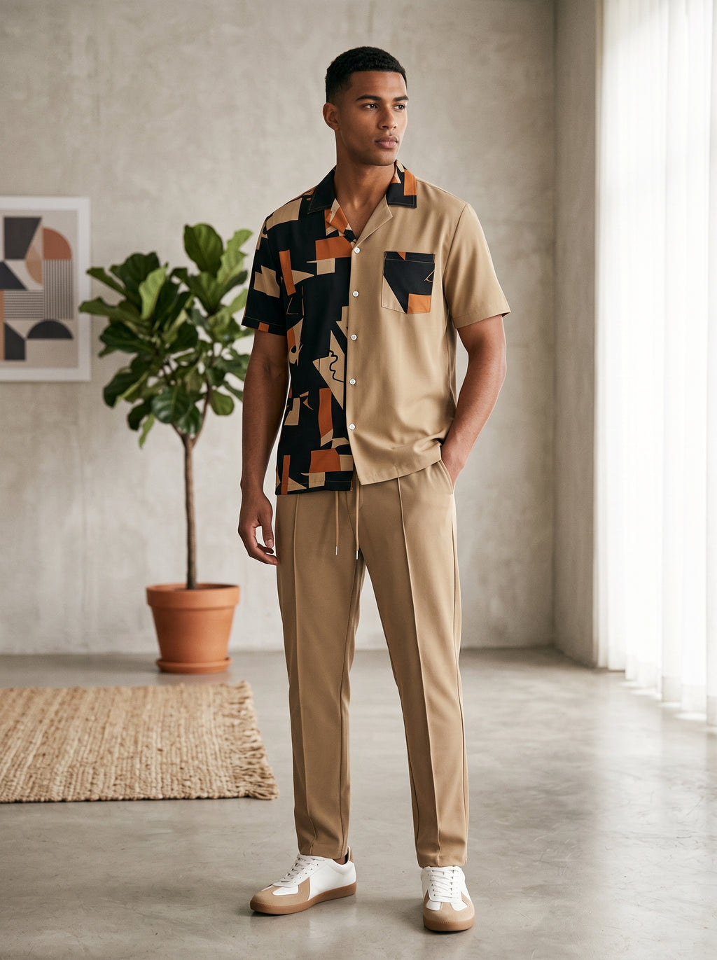Completo camicia e pantalone fantasia geometrica