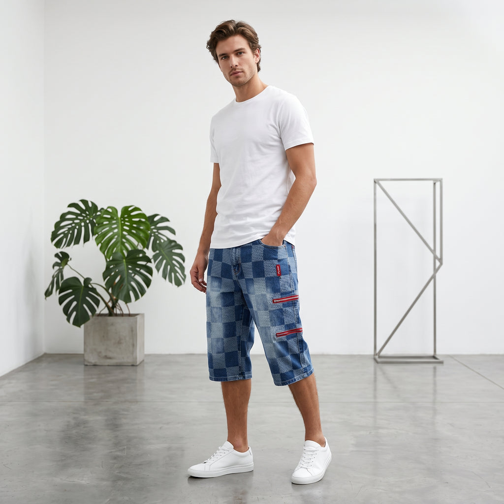 Bermuda denim motivo scacchi