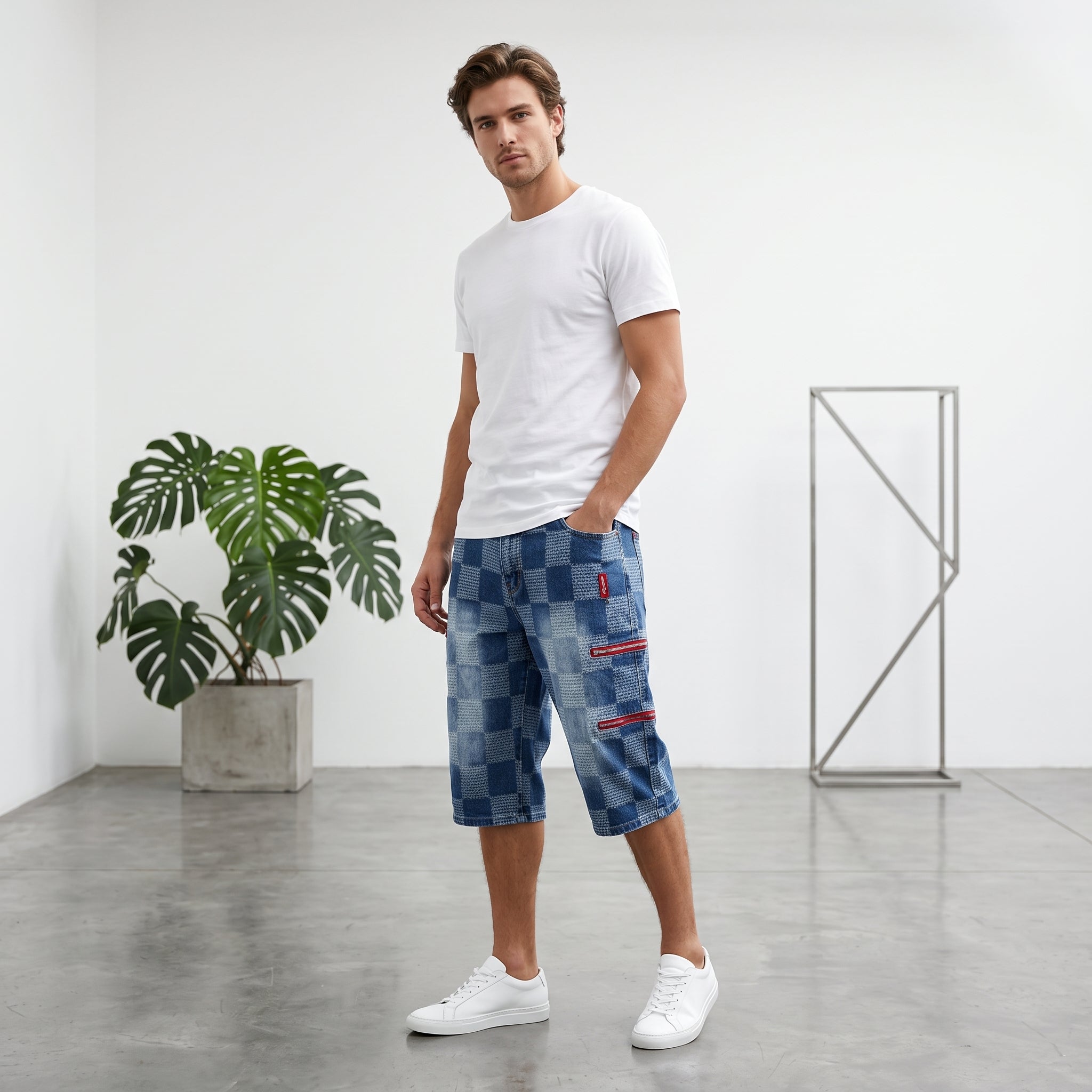 Bermuda denim motivo scacchi